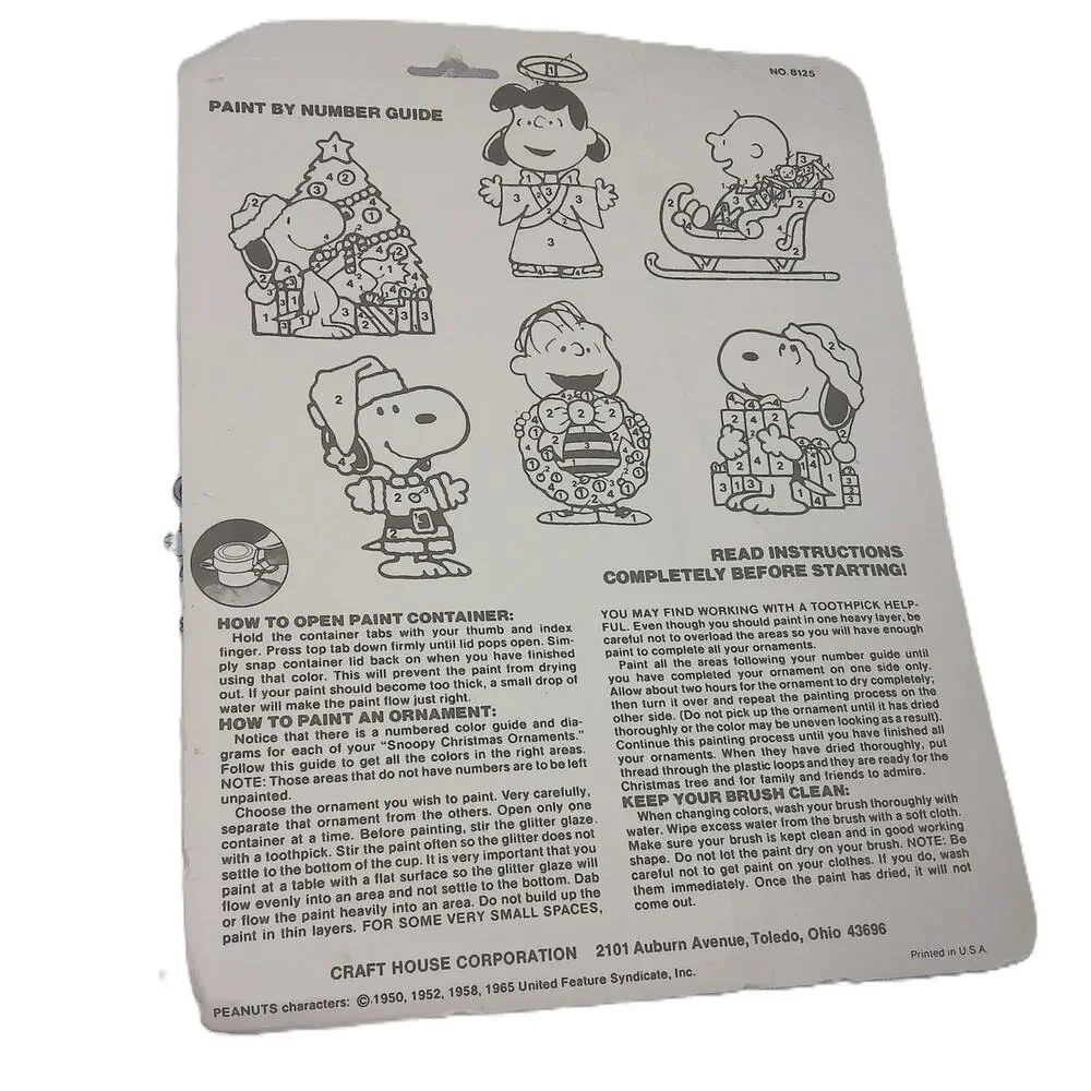 Vintage Snoopy Paint By Numbers Christmas Ornaments Set Of 6 READ